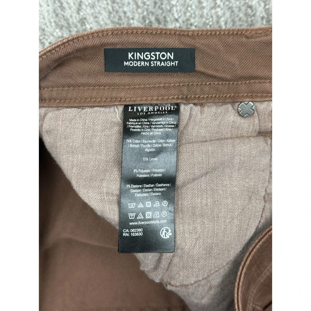 Liverpool Kingston Modern Straight Jeans 35x32 Stretch Denim Nutmeg Brown Mens